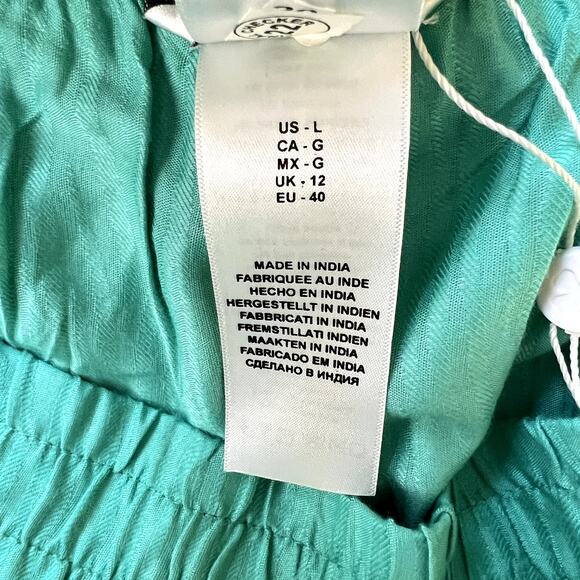 Trina Turk Cascais Wave Split Leg Pants Size Large in Aqua Neon Lime Green - Picture 9 of 12